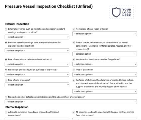 pressure vessel repair checklist